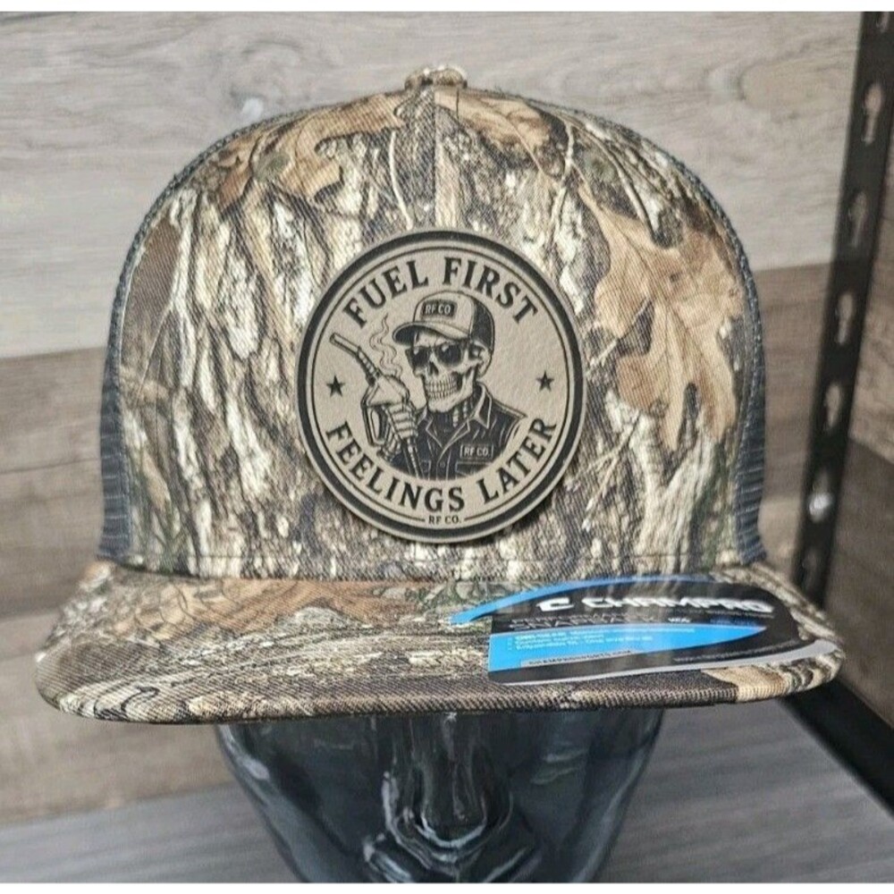 FUEL First FEELINGS Later (RF Co.) Trucker Snapback Hat Realtree Camo One Size